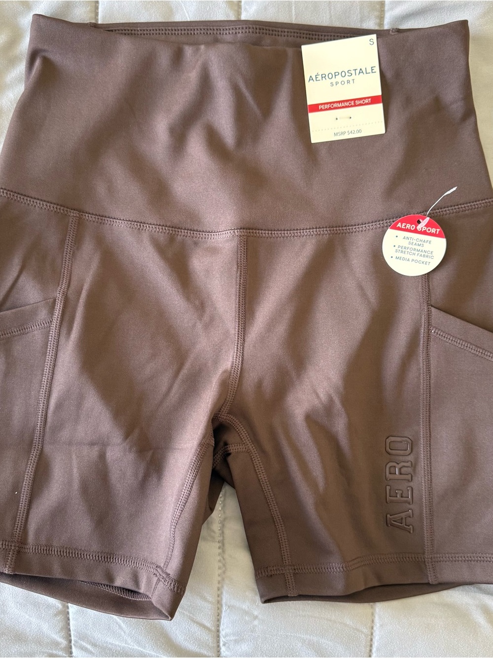 Aeropostale Sport High-Waist Bike Shorts in Brown